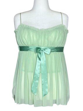 Vintage Y2K Fairycore Green Chiffon Corset Top. M/L. Sheer Babydoll Coquette